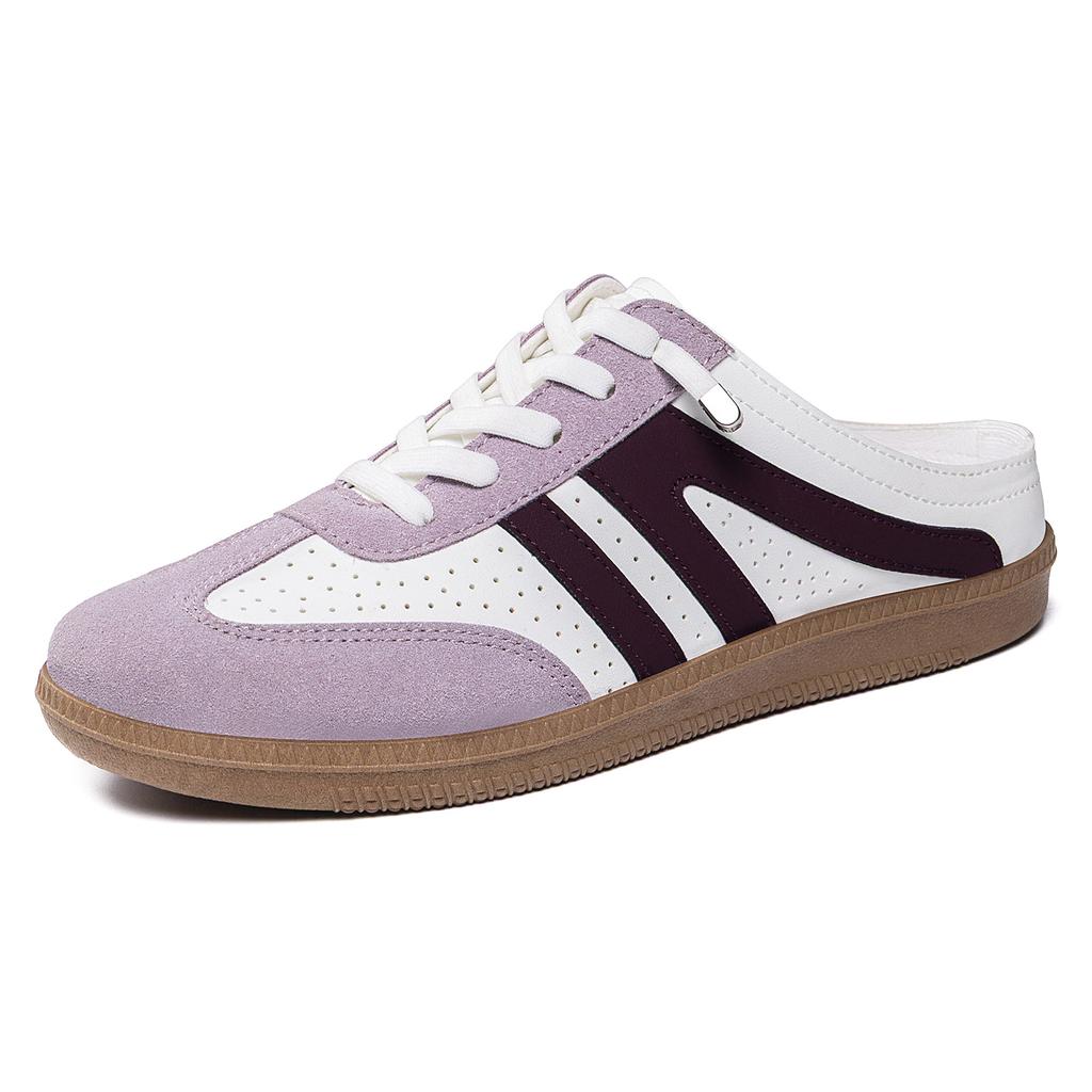 Women Retro Color Block Slip On German Trainer Mule Slippers, Breathable Soft Sole Versatile Casual Summer Walking Shoes