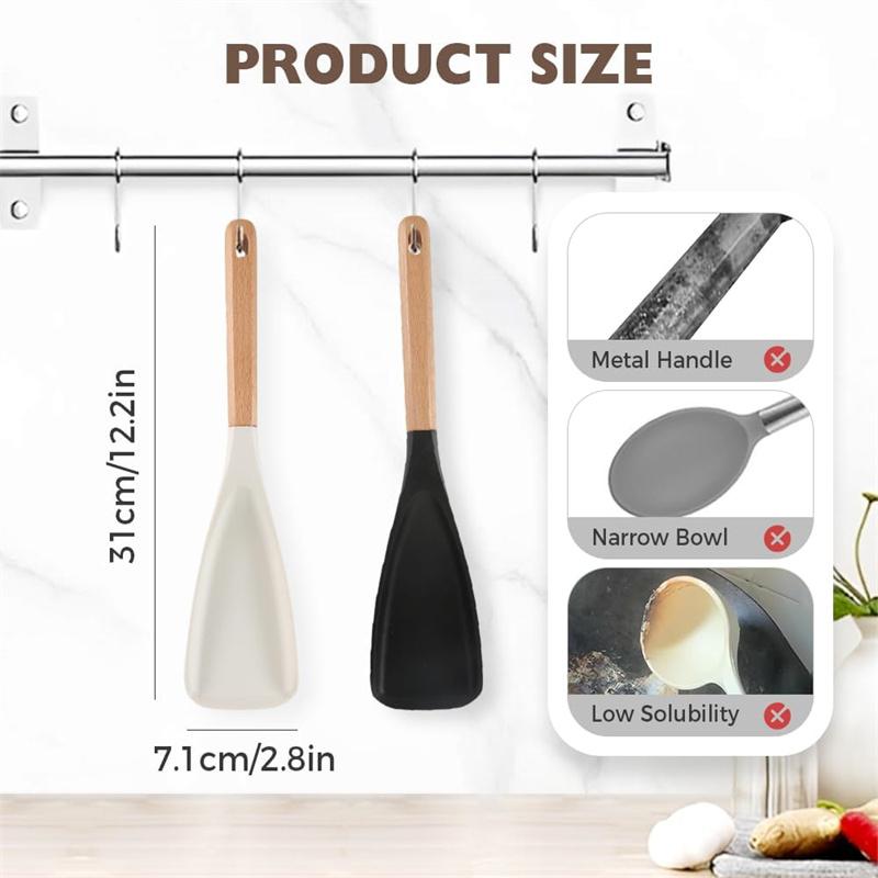 1/2pcs Silicone Spatula Cooking Spoon with Wooden Handles Multi-function Spoons Nonstick Spatulas for Baking Cooking and Mixing