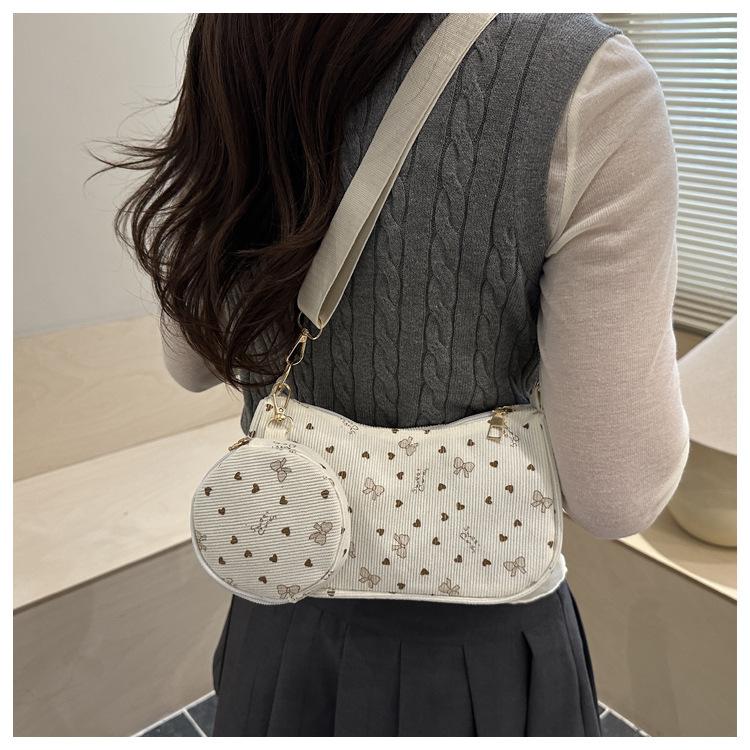 Polka Dot Bow Corduroy Shoulder Underarm Bags for Women Lightweight Portable Ladies Crossbody Bag Outdoor Handbag Coin Purse