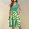 Women's Sleeveless Casual Vacation Loose Swing Geometric Button Midi Dress With Pockets