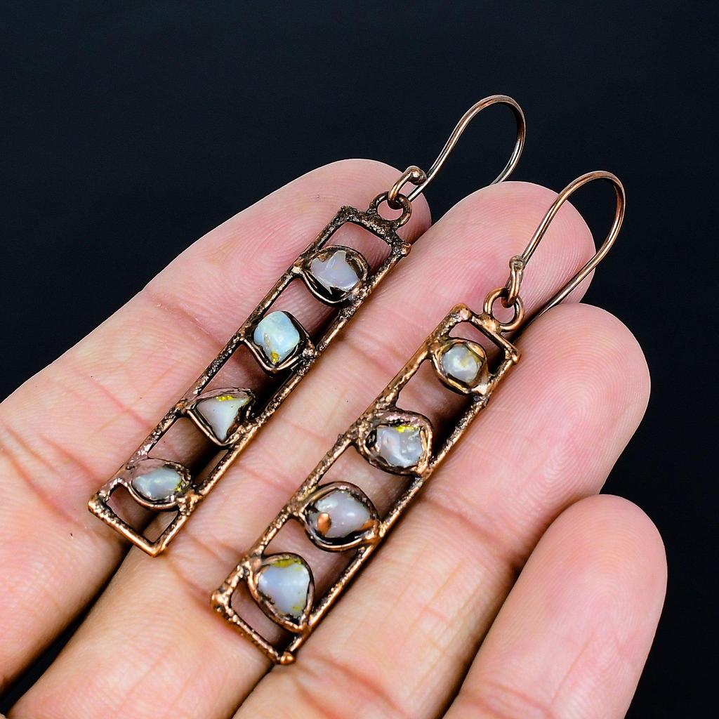 Rainbow Moonstone Earrings Gemstone Jewelry, Copper Electroformed Earrings, Handmade Beautiful Jewelry Earrings