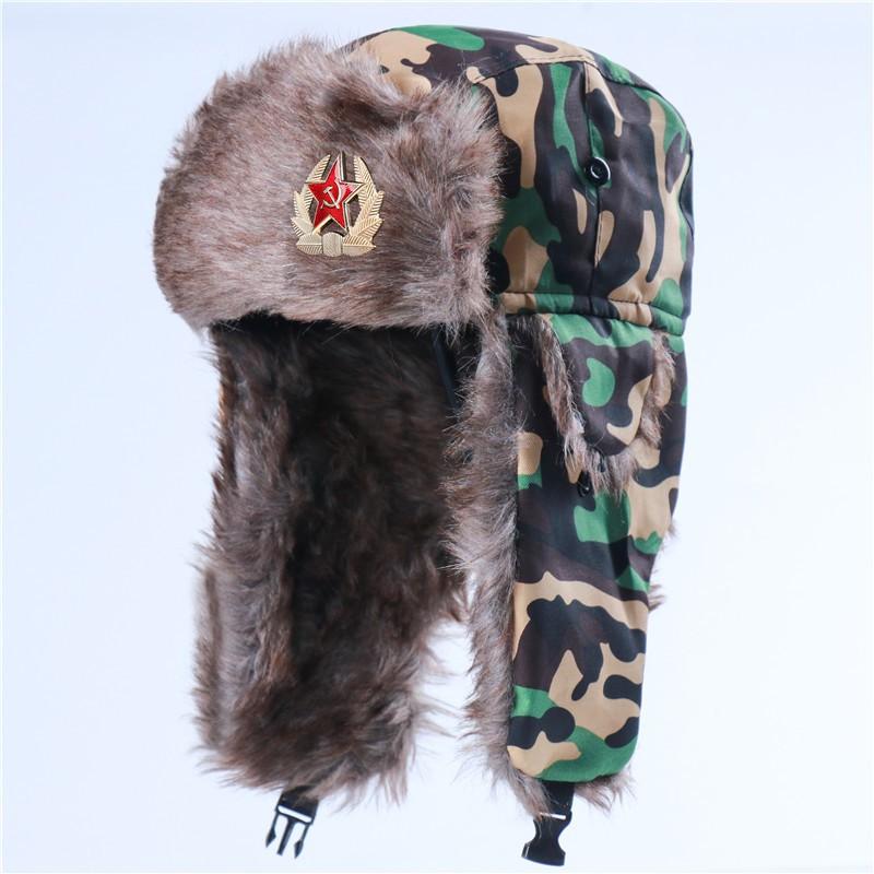 Winter Fleece-Lined Russian-Style Trooper Hat With Embroidered Patch Windproof Warm Ear Protection Cap Men Women