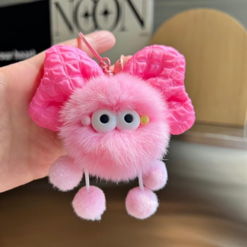 Neuer Kreativer Schleifen Kleiner Kohleball Anhänger Mädchenherz Buchtasche Hängende Dekoration Auto Schlüsselanhänger