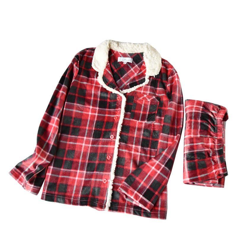 Export Women's Soft Gingham Flannel Long Sleeves Pants Pajamas Home Wear Suit Spring & Fall Thin and a Little Large