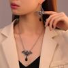 Halloween New Style Dark Gothic Style Exaggerated Red Color Bat Earrings Black Water Drop Pendant Necklace Set Trendy