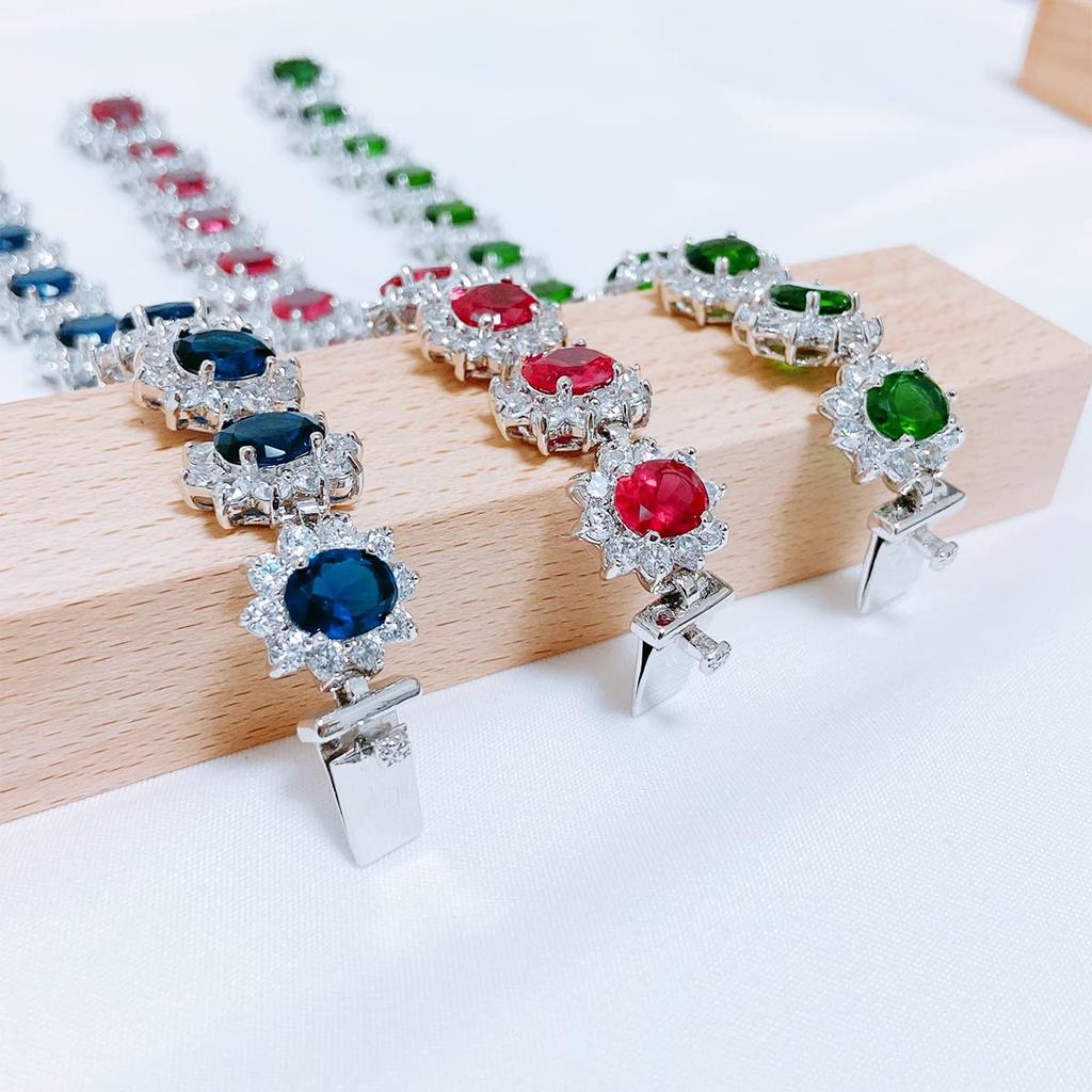 LAVINA Royal Inspired Sophisticated Luxury Oval Cut CZ Diamond Bracelet for and Proms Weddings, Parties, (Small, Blue)