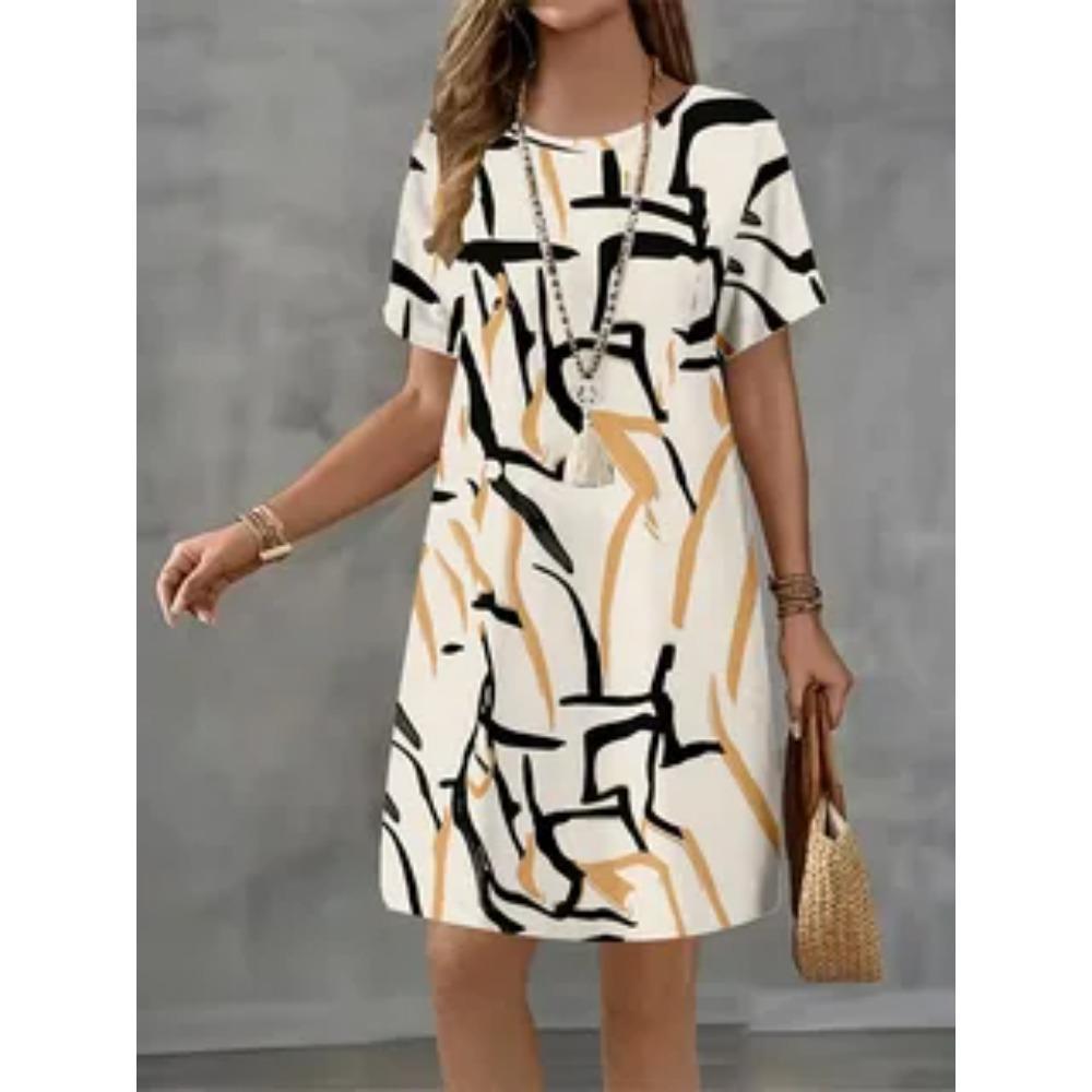 Fashion Elegant T-shirt Dress Summer Women's Casual Comfortable Soft Breathable Dress Colorful Creative Pattern Round Neck Plus Size Loose Dress