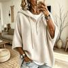 Maglione Casual da Donna con Cappuccio, Manica a Tre Quarti, Coulisse, Bottoni, Vestibilità Larga