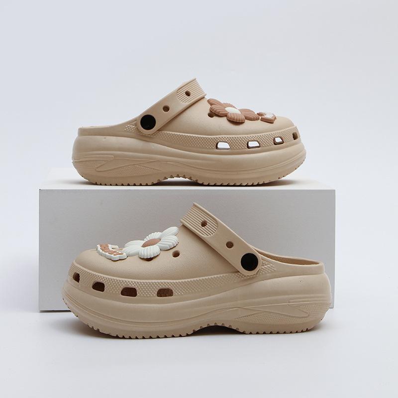 Thick-soled hole shoes women's  new summer wear height-increasing sandals seaside beach bag head half slippers women