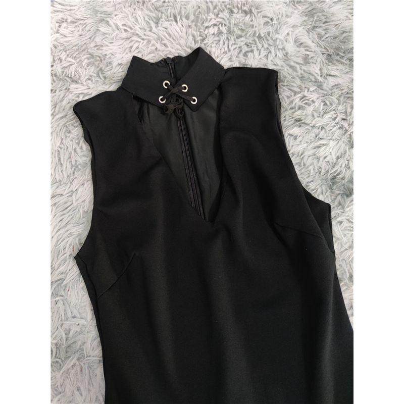 Export Single Season New Arrival Sexy Sexy Deep V Low-Cut Lace-up Sleeveless Commuter's All-Matching Flattering Sheath Dress