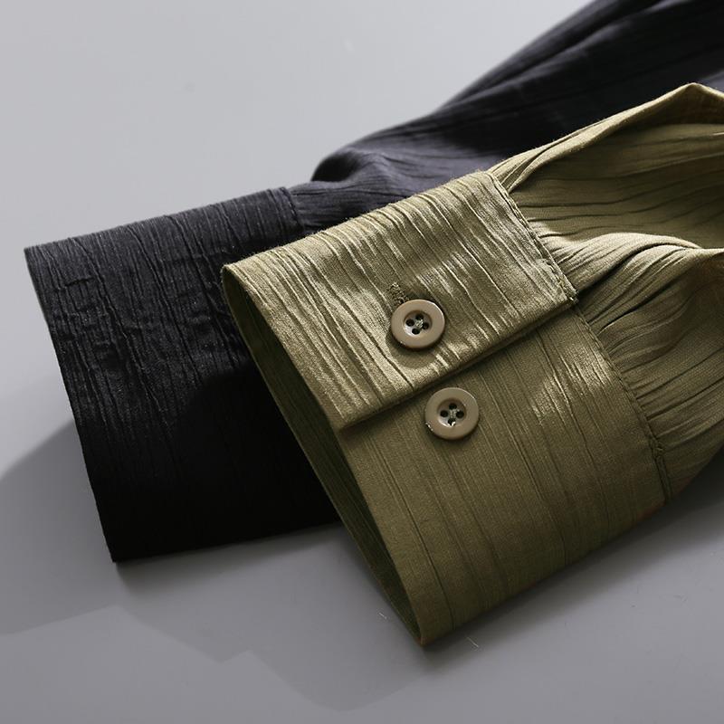 Korean Crepe Vintage Long sleeve Shirt Women Green Designer Fashionable Oversize Office Lady Polo Collar Casual