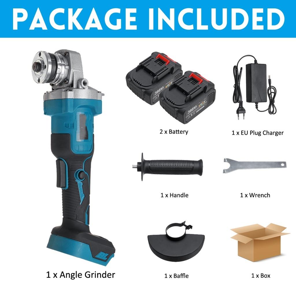 Brushless Cordless Electric Angle Grinder Machine 388VF 125mm Woodworking Power Tool with 1/2 Battery For 18V Battery 800W