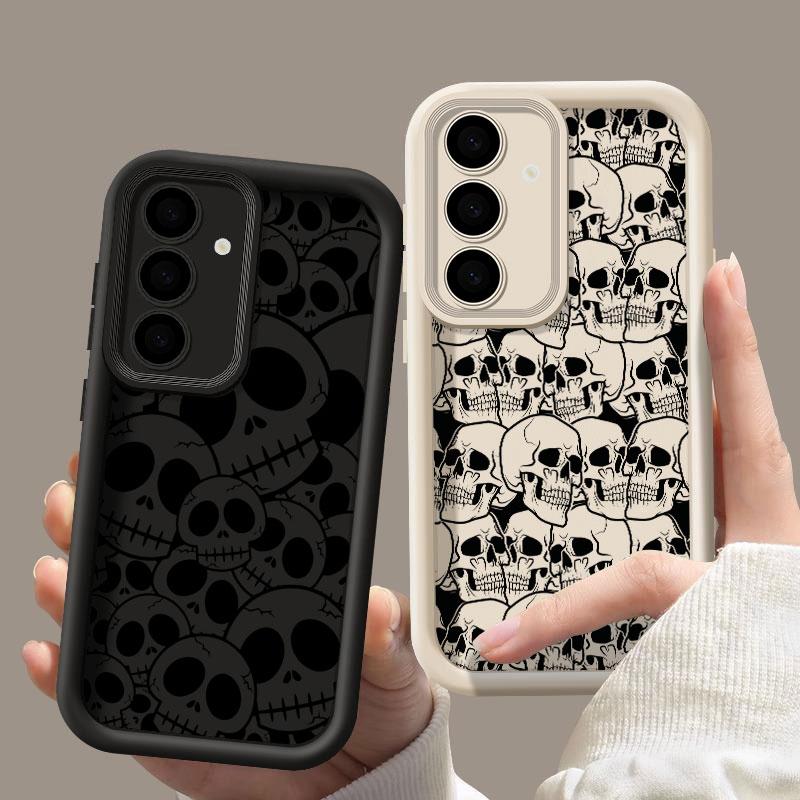 Phone Case For Samsung S26 S25 S24 S23 S21 S20 Ultra Horror Black Skull Skeleton Funda For Galaxy S25 S24 FE S26 Plus Soft Cover
