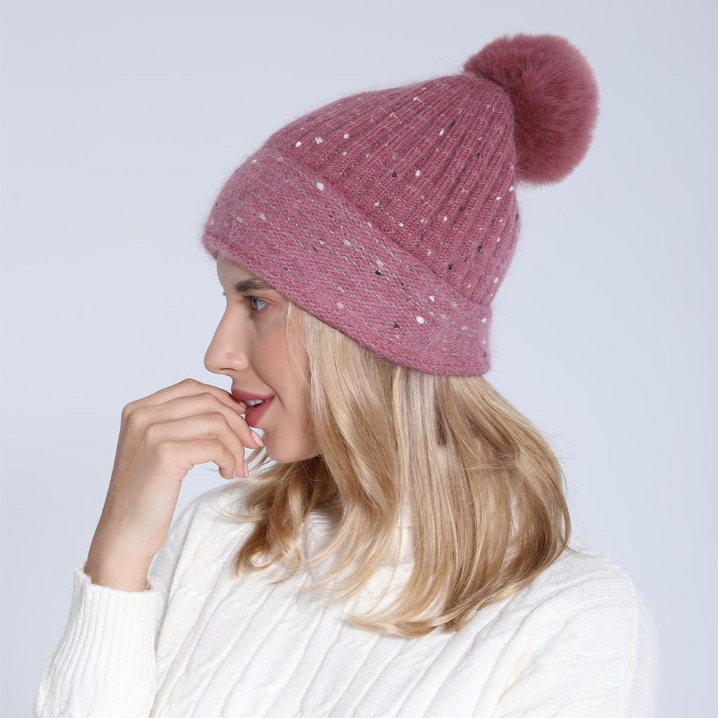 Women's Autumn Winter Plush Knitted Soft Rabbit Wool Hat Warm Beret