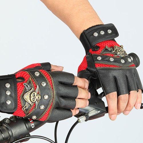 1 Pair Cycling Gloves PU Leather Skull Punk Black Driving Motorcycle Biker Fingerless Tactical Gloves Mens Womens Gloves