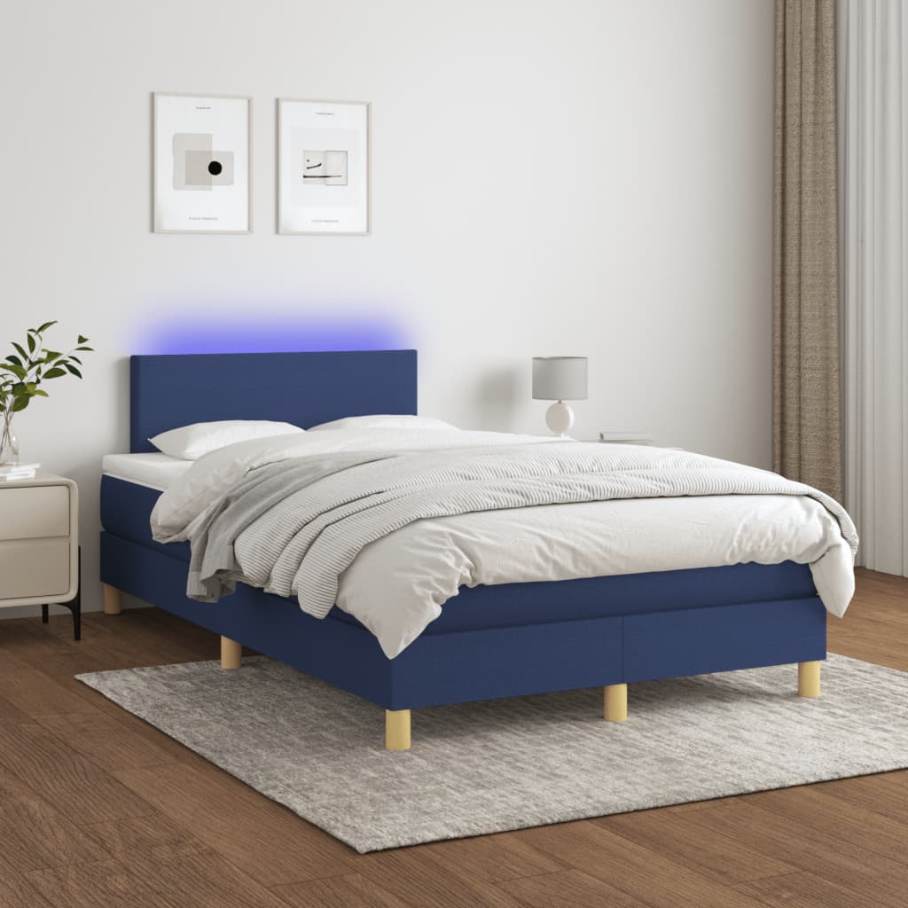 Box Spring Bed with Mattress & Blue LED Light 120 x 190 cm Fabric