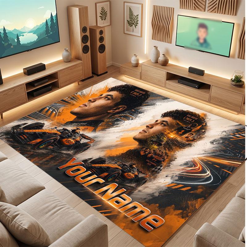 Lando Norris Personalized Crystal Velvet Carpet, Customized Name Text Soft Anti‑Slip Rug for Living Room Bedroom