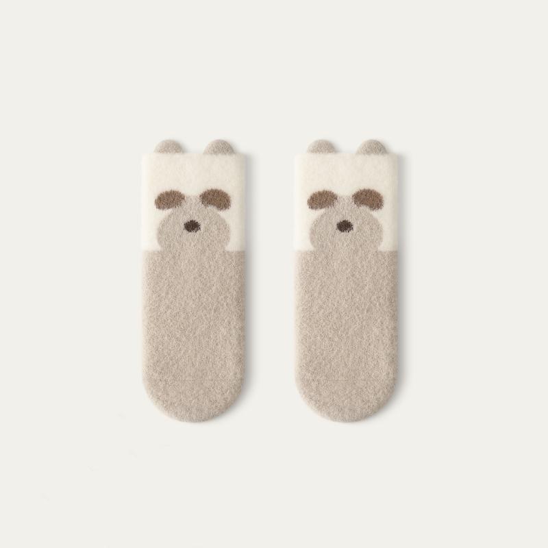 

Newborn Plush Sock Winter Warm Kids Middle Tube Socks Thicken Velvet Anti-Cold Baby Footwear Cute Cartoon Children Socks M хаки