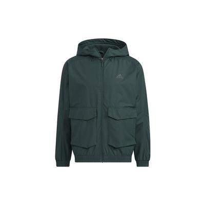 Solid Color Logo Fleece-Lined Hooded Jacket Men Outerwear Green HN9036