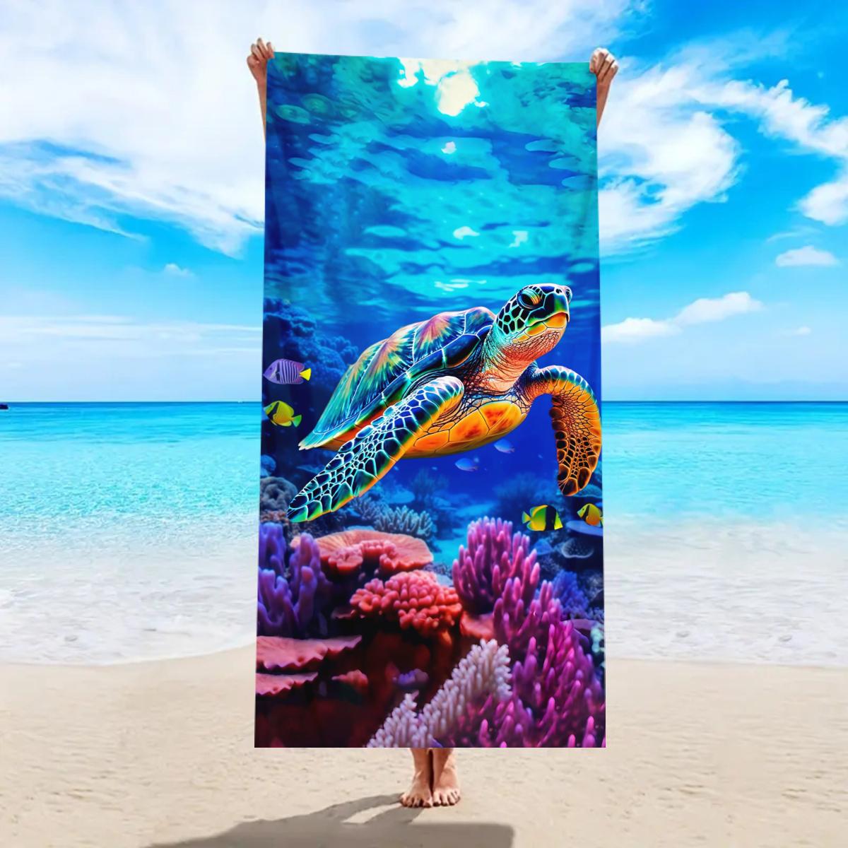 1pc Beach turtle animal printed beach towel, quick drying absorbent beach towel, outdoor sports swimming beach towel W30*H60(CM)