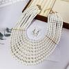 Versatile Multi Strand Simulated Pearls Necklace Earrings Set Vintage Inspired Design Clavicle Chain For Fashionistas