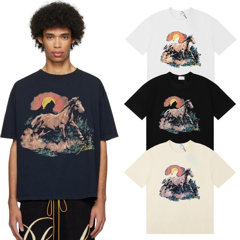 Unisex Oversized Cotton T-Shirt With Sunset Print Loose Fit Casual Tee Men Women