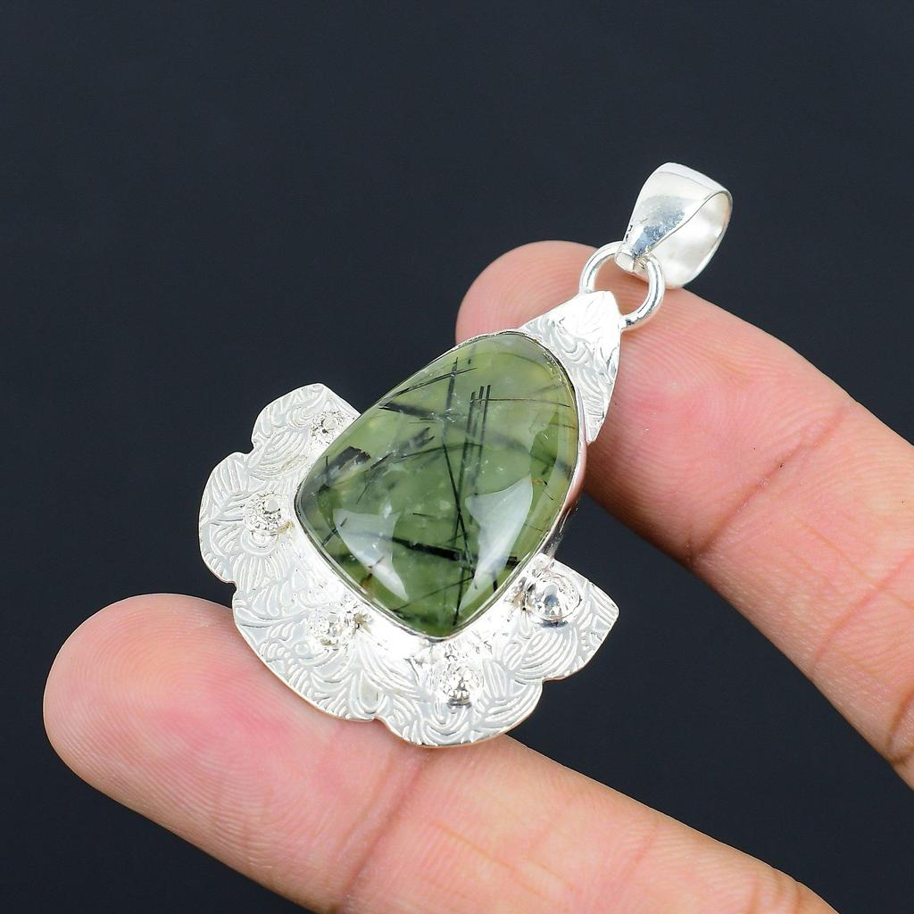 Friendship Day Deal 925 Sterling Silver Natural Moss Prehnite Pendant Jewelry