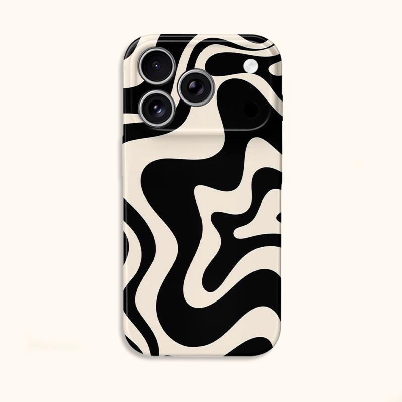 Fluid Monochrome Black Cream Abstract Swirl Graphic Film Aesthetic Protective Shockproof Bumper Phone Case Cover For iPhone 14 15 16 Pro Max Plus
