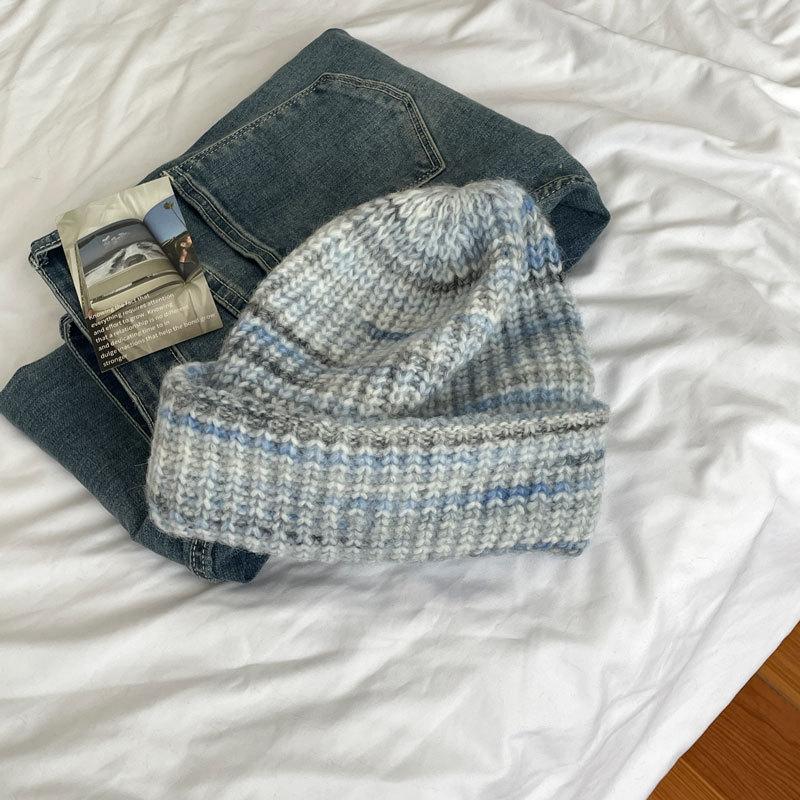 Minority Gradient Knitted Hat Mixed Thread Winter Warm Knitted Yarn Hat Cold Hat for Women