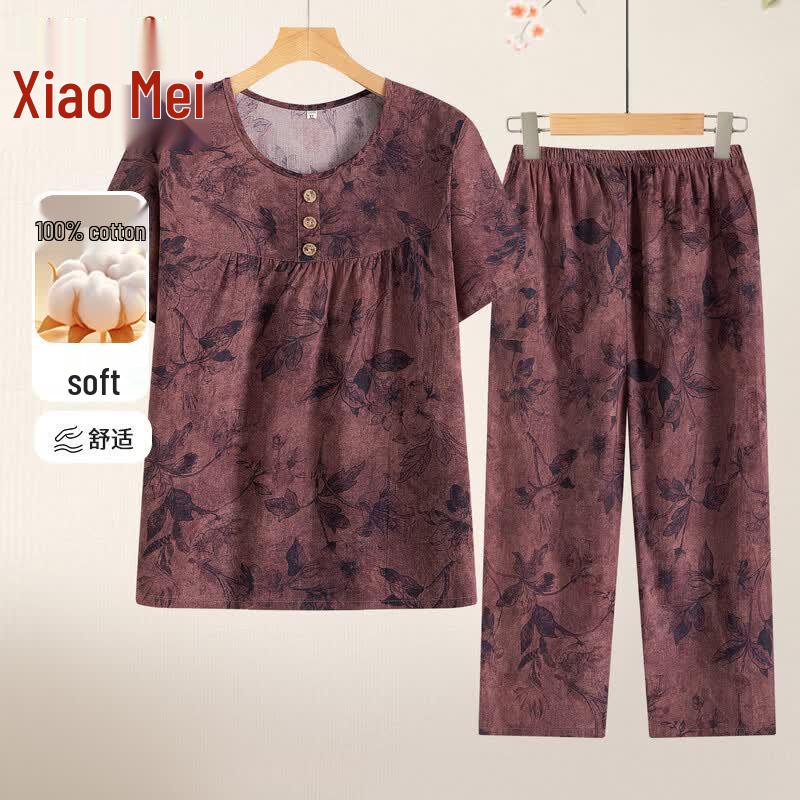 Xiaofu Women s Cotton Summer Cardigan Set XL