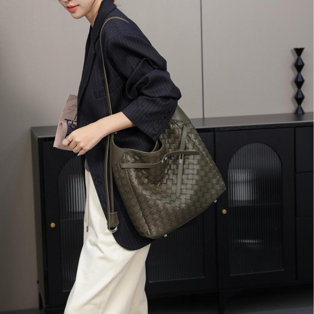 Women's Hand-Woven Soft Cowhide Tote Bag - Unique Design, Genuine Leather Shoulder/Messenger Bag