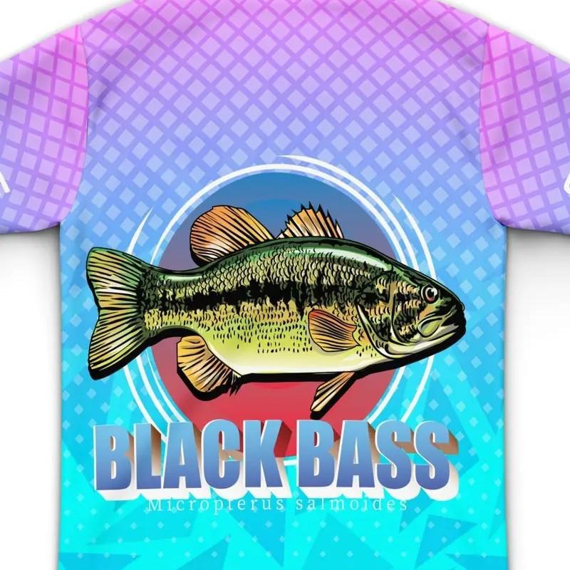 Mens Gradient Black Bass Fishing Graphic Long Sleeve Breathable Outdoor T-Shirt Digital Print