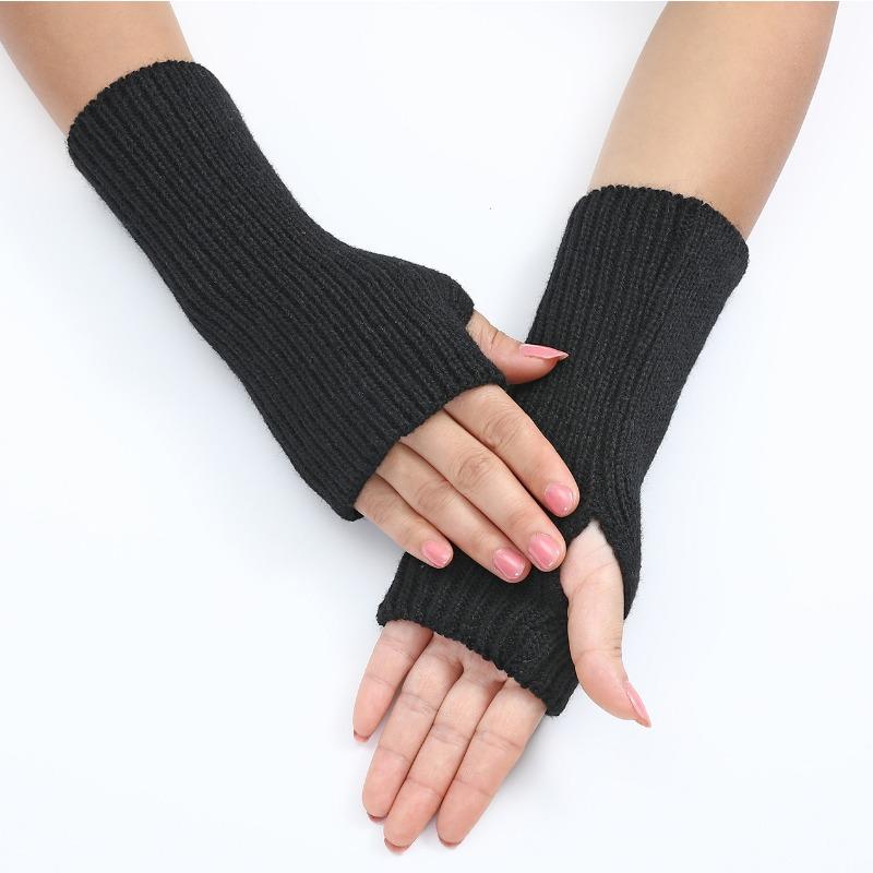 Long and Fine Striped Woolen Gloves New Autumn and Winter Women's Fashion Fake Sleeve Knitted Warm Fingerless Wrist Cover