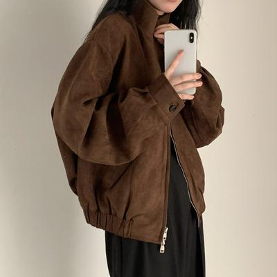 Retro Wildlederjacke Damen Herbst und Winter Kleine High-End Kurze Jacke Top Trend