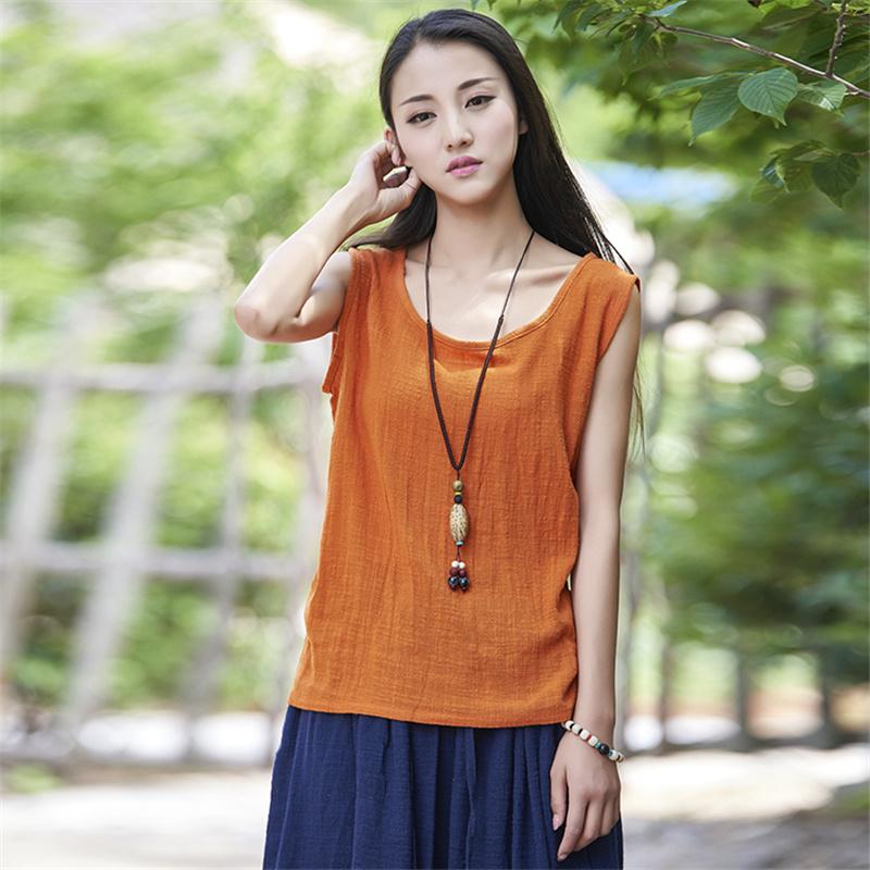 Spring Summer Women's Tanks Sleeveless O-Neck Summer Shirt 9 Color Solid Casual Cotton Linen Vintage Women Clothes Vest Top