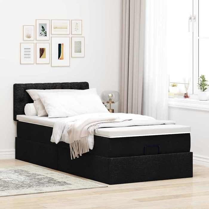 VidaXL Ottoman Bed Frame with Mattress Black 80x200 Cm Fabric 3311499