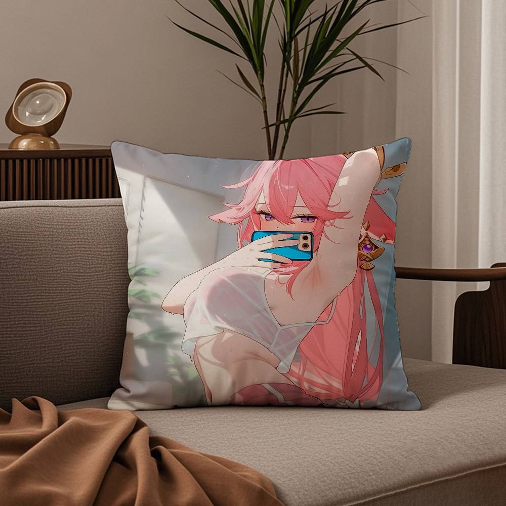 

Genshin Impact kawayii Yae Miko Pillow Case good printing pillowcase living room sofa cushion cover bedroom room decor 16x16Inch