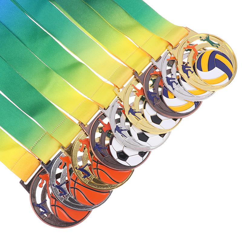 Winner Medal Kickball Medals Award With Neck Ribbon For Winner Reward Sports Metals Football Basketball Volleyball Prizes
