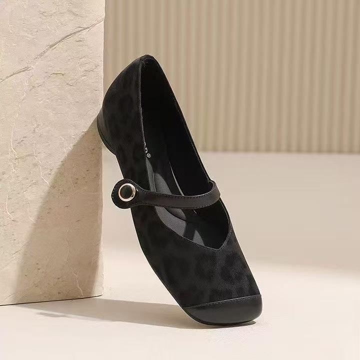 Leopard print Mary Jane small leather shoes women's spring and autumn new Doudou shoes retro inner height-increasing single shoes