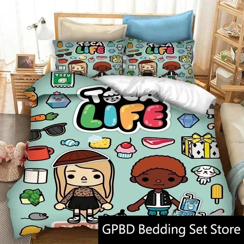 3D-print Toca Life World Tecknad Bekväm Påslakan Påslakan Örngott Sängkläder Set Barnrumsinredning Hemtextil