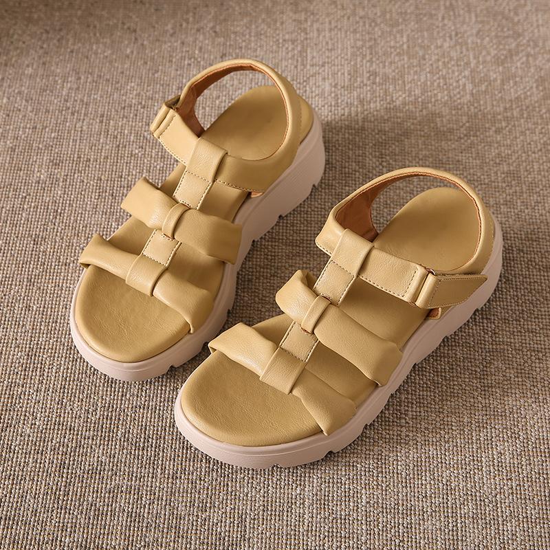 Thick-soled retro new Roman sandals women's shoes heightened woven hollow one-word buckle belt comfortable sandals