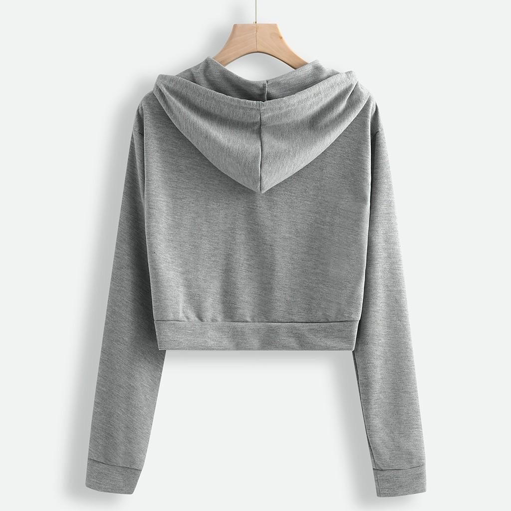 Women Casual Long Sleeve Zipper Pocket Shirt Hooded Sweatshirt Tops