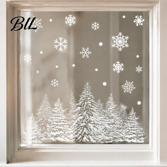 Decorative Window Film Christmas Tree Snowflake Static Sticker, Double-sided Cling Decal, PVC Decals Reusable Glass for Parties Holiday Clings