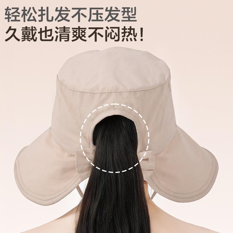 Summer Sun Protection Hat Women's Outdoor UV Protection Sun Hat with Ponytail Hole Hat Women's Big Eaves Show Face Small Bucket Hat