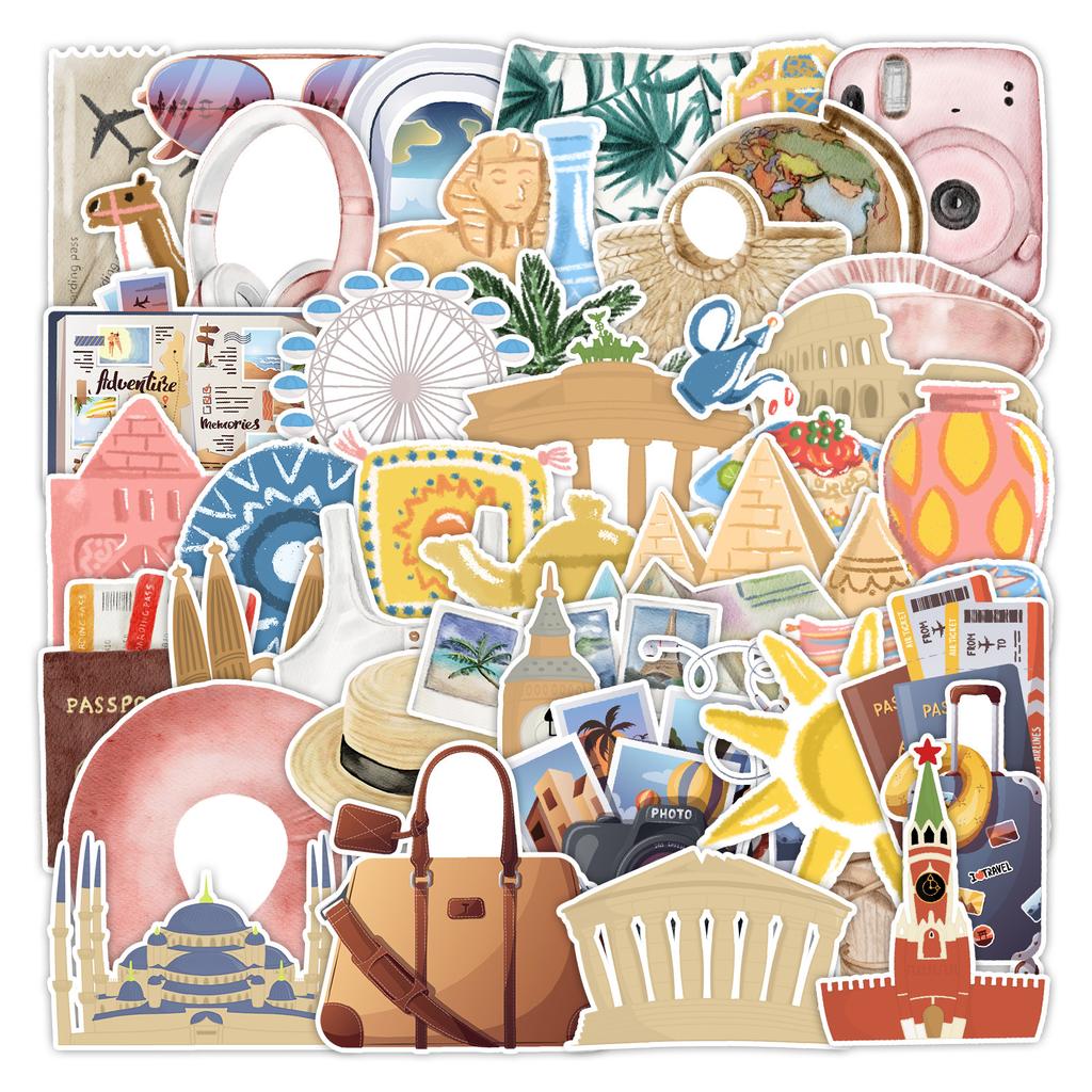 50 Vacation Travel Graffiti Stickers Car Mobile Phone Computer Decoration Stickers Waterproof Creative Children Cartoon Stickers