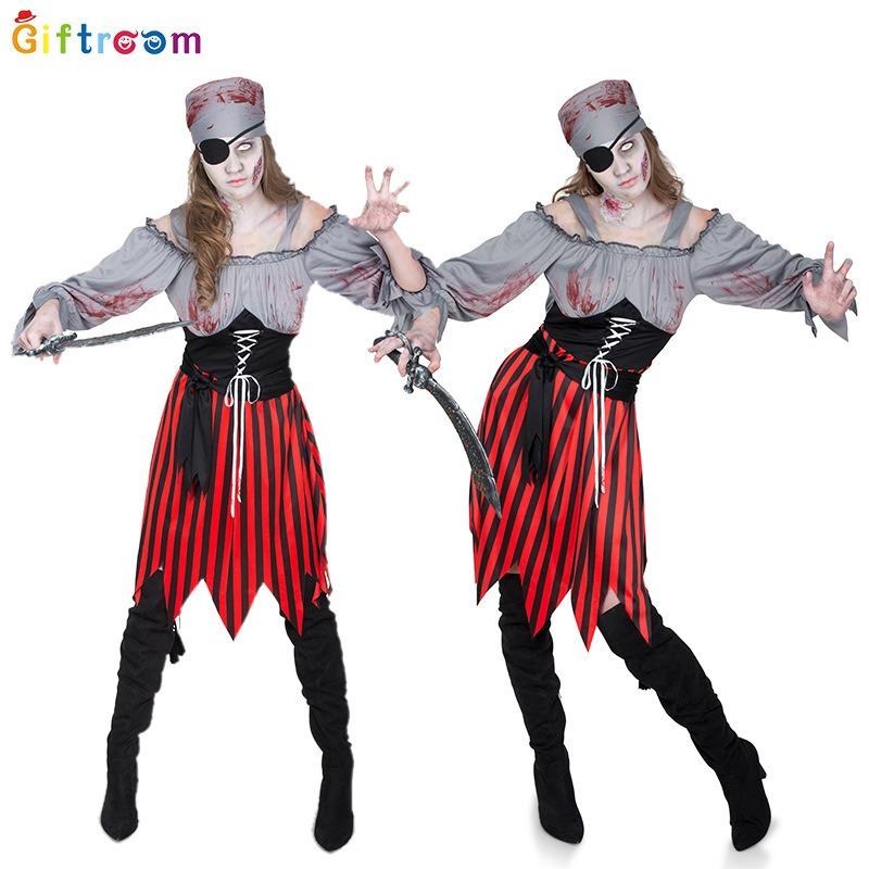 Western Halloween Masquerade Dress Adult Female Pirate Sea Horror Ghost Female Zombie Pirate Costume