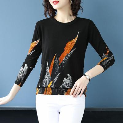 Print Women's Sweaters Spring Autumn Korean Fashion Pullover Long Sleeve Top Femme Soft O Neck Knitted Slim Sweater
