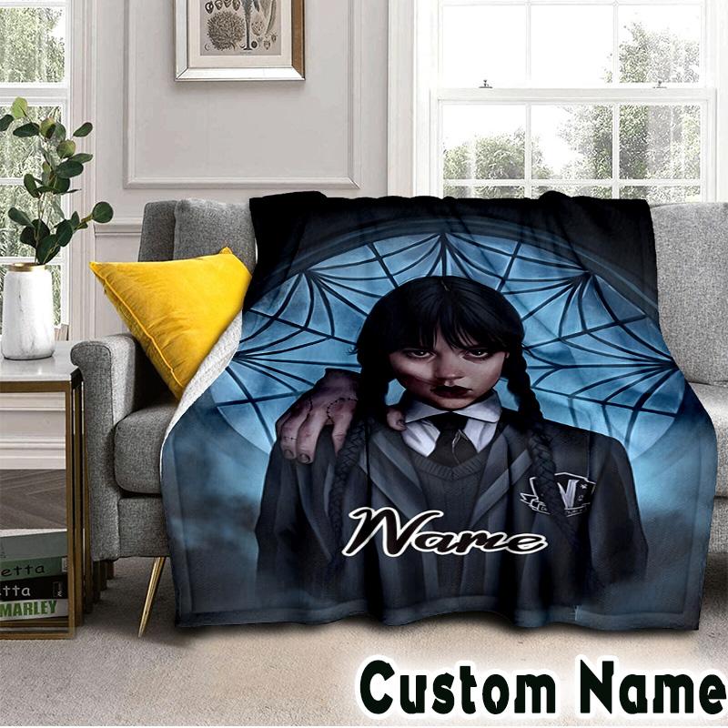 Custom Name Wednesday Blanket Bedding Blanket Picnic Blanket for Women Men, Throw Blankets for Couch Bed, Christmas and Halloween Gifts