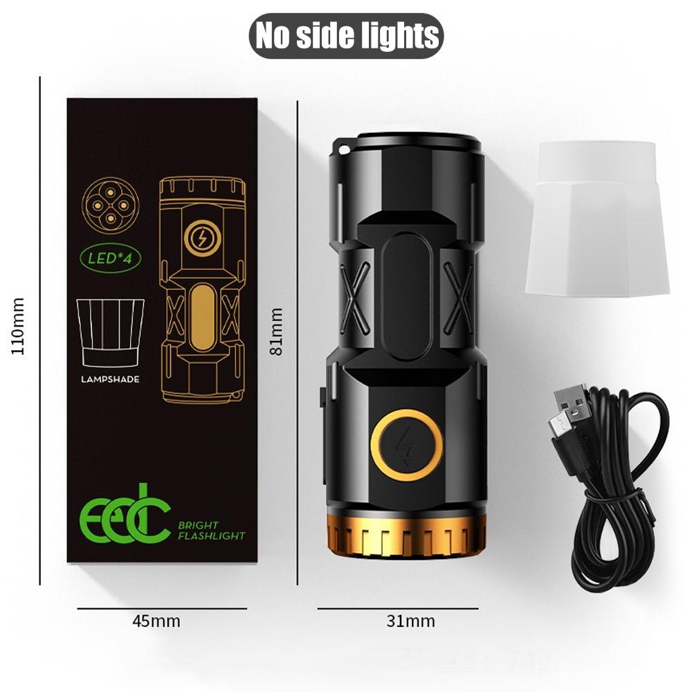 Mini Rechargeable LED Flashlight Camping Light With Side Lights and Lampshade Tail with Magnet Suitable for Exploring, Camping
