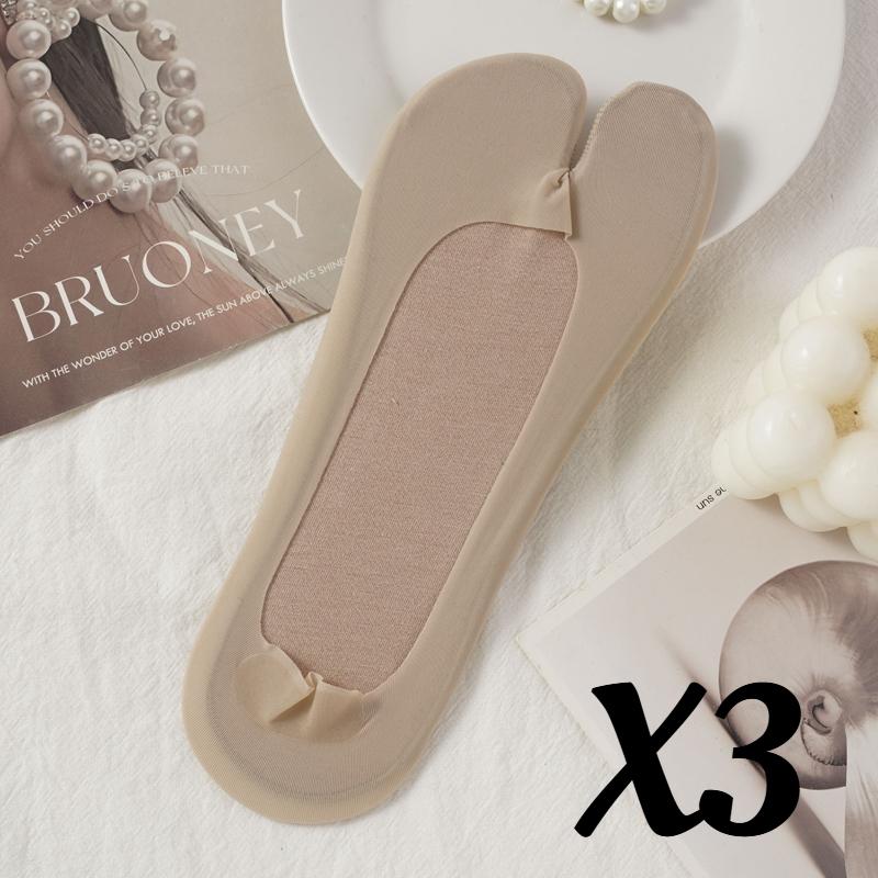 1/3 Pairs Women's Toe Splitting Invisible Boat Socks Ice Silk Non-Slip Low Cut Thin Breathable Sweat Absorbing Socks